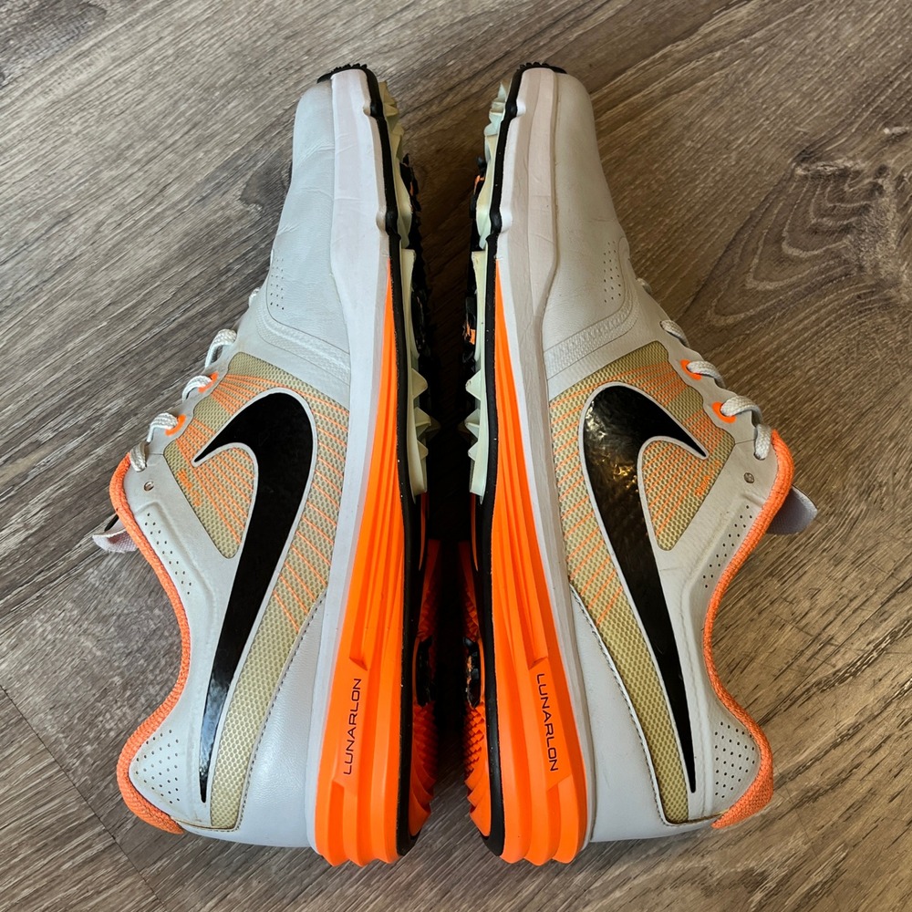 Nike Lunar Command Mens Golf Shoes White Orange Black‎ Spiked 704844-101 Size 10 - Picture 2 of 9